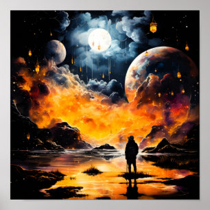 Póster Viajero Astronauta Horizonte Cósmico Viaje