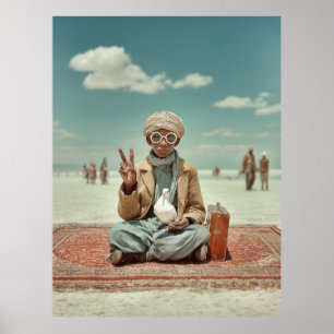 Póster Viajero del desierto y paloma de la paz