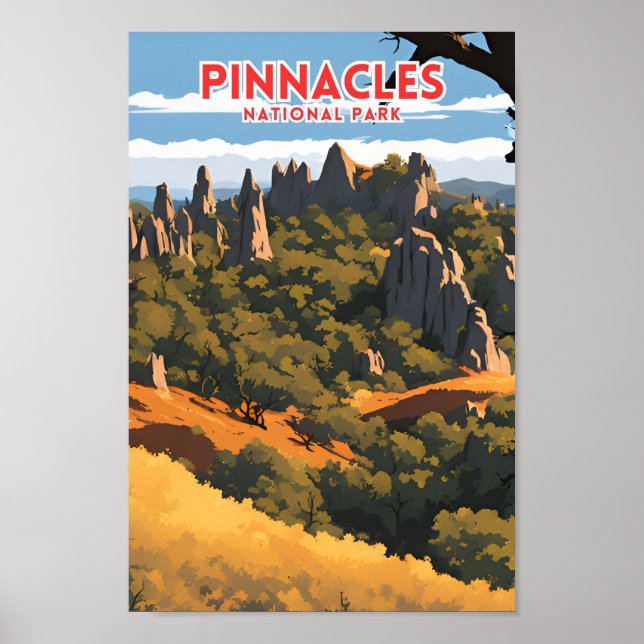 Póster Viajero del Parque Nacional de Pinnacles (Frente)