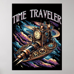Póster Viajero del Tiempo - Aventura espacial Steampunk