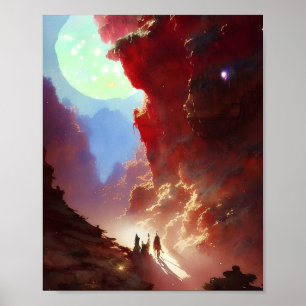 Póster Viajeros en un cañón de roca roja
