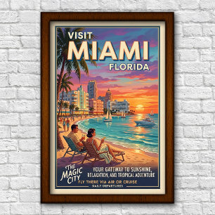 Póster Viajes a Miami, Florida en la década de 1960