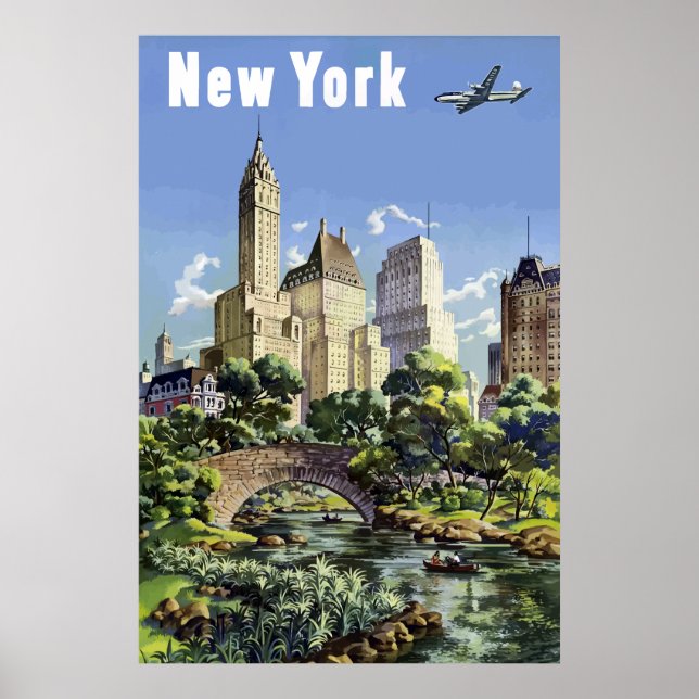 Póster Viajes aéreos de los pintorescos rascacielos de Nu (Frente)