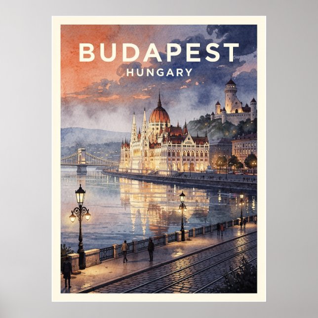 Póster Viajes Antiguos a Budapest Hungría (Frente)
