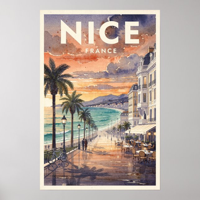 Póster Viajes Antiguos a Niza Francia (Frente)