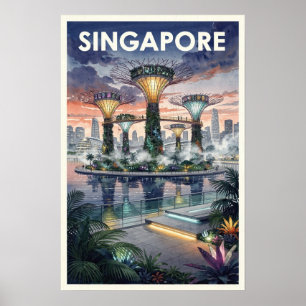 Póster Viajes antiguos a Singapur