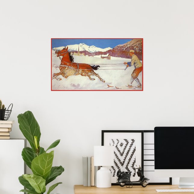 Póster Viajes Antiguos, Invierno en Engadin Suiza (Oficina en casa)