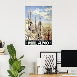 Póster Viajes Antiguos Milano Italia Catedral Gótica Duom