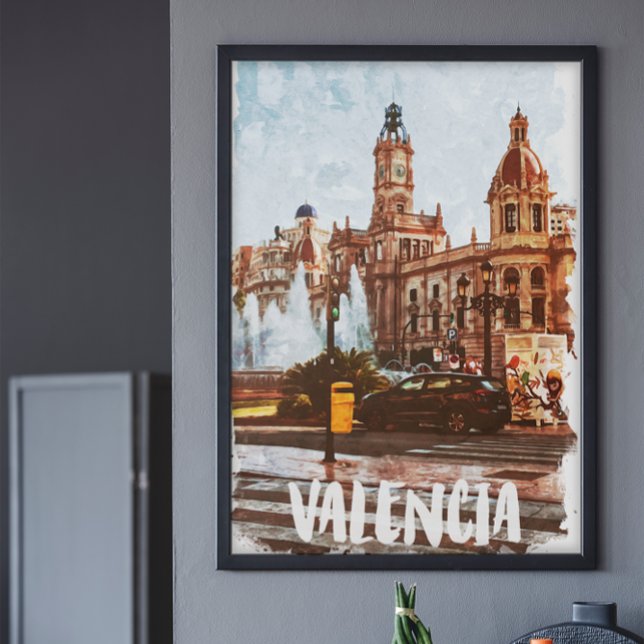 Póster Viajes de arquitectura de Valencia España (Valencia Spain Vintage Travel Poster)