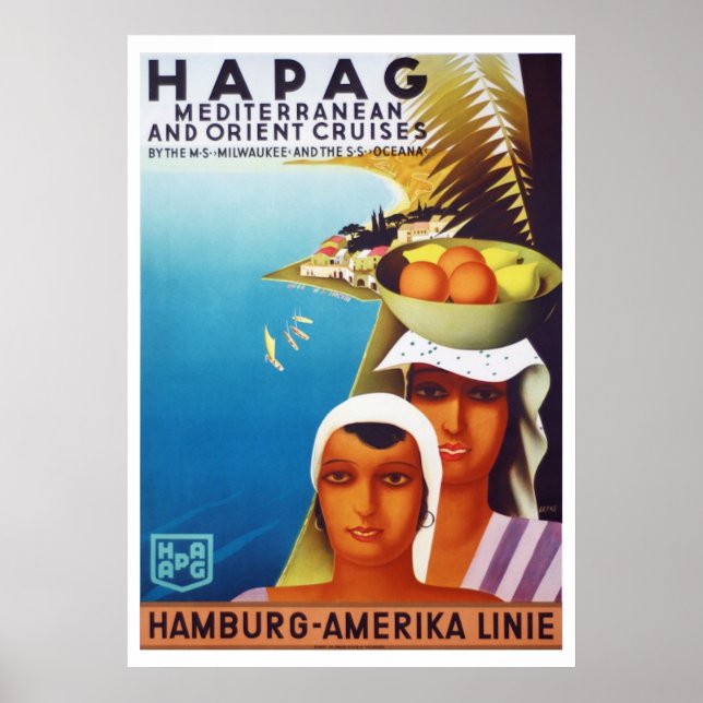 Póster Viajes de crucero por el Mediterráneo y Oriente (Frente)