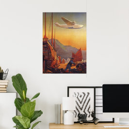 Póster Viajes de época, avión sobre basura en Hong Kong