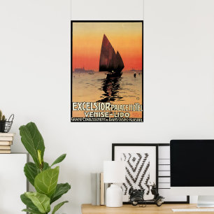 Póster Viajes de época, barcos en el Palacio Excelsior Ve