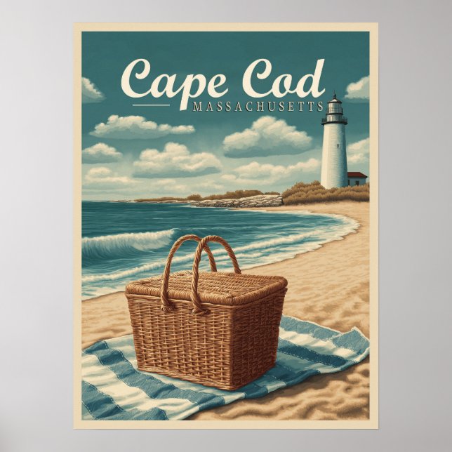 Póster Viajes de época Cape Cod Massachusetts Beach Retro (Frente)