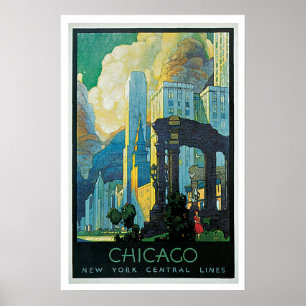 Póster Viajes de época Chicago Líneas Centrales de Nueva