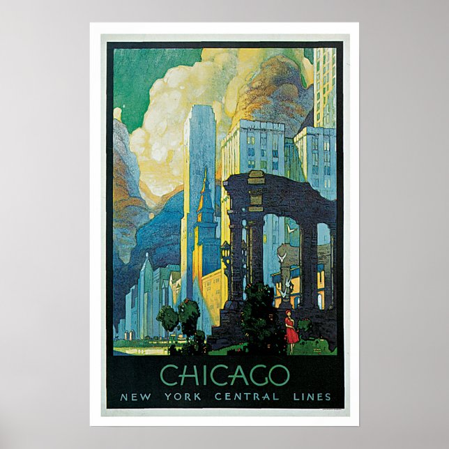Póster Viajes de época Chicago Líneas Centrales de Nueva  (Frente)