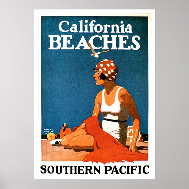 Póster Viajes de época de las playas de California (Frente)