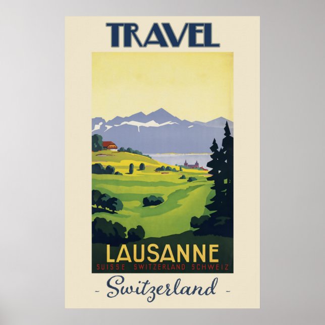 Póster Viajes de época de Lausanne Suiza (Frente)