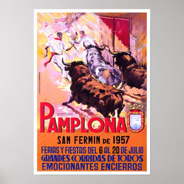 Póster Viajes de época de Pamplona España en 1957 (Frente)