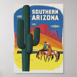 Póster Viajes de época del Boho Cactus en Arizona