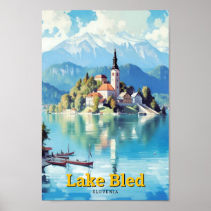 Póster Viajes de época del Lago Bled Eslovenia