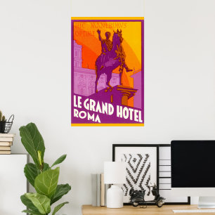Póster Viajes de época, Estatua Le Grand Hotel Roma, Ital