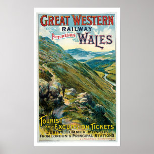 Póster Viajes de época Gran Ferrocarril Occidental Gales