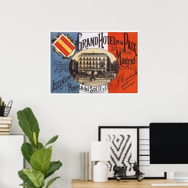 Póster Viajes de época, Grand Hotel Paix, Madrid, España (Oficina en casa)