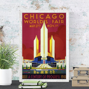 Póster Viajes de época justos en el mundo de Chicago