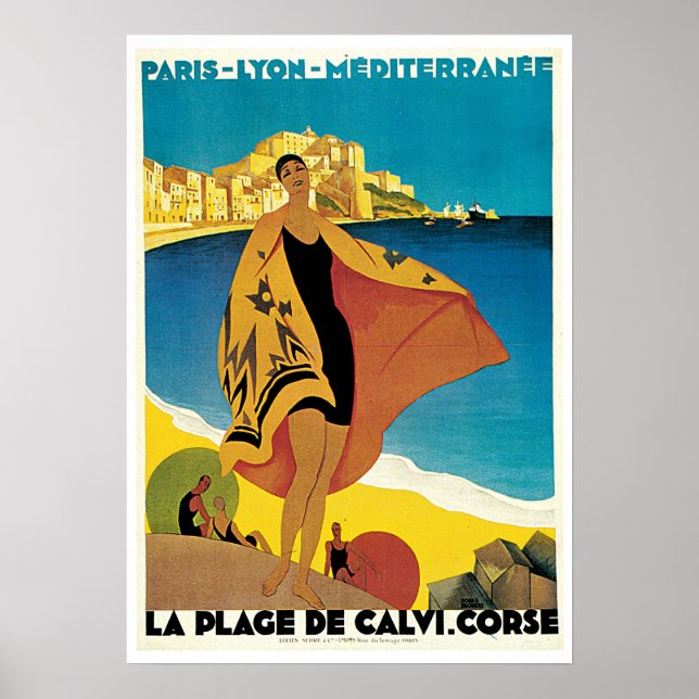 Póster Viajes de época, La Plage De Calvi Francia (Frente)