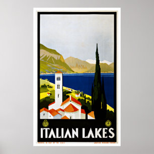 Póster Viajes de época lagos italianos Italia