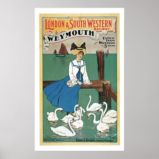 Póster Viajes de época, Londres y ferrocarril del suroest (Frente)