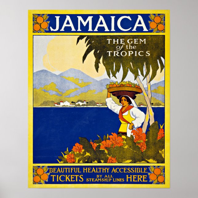 Póster Viajes de época Mar Caribe de Jamaica (Frente)