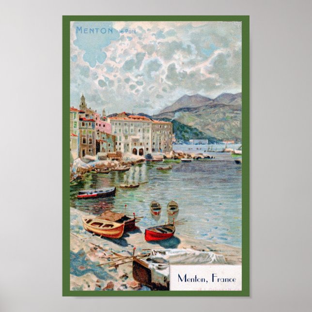 Póster Viajes de época Menton de 1920, Riviera Francesa (Frente)