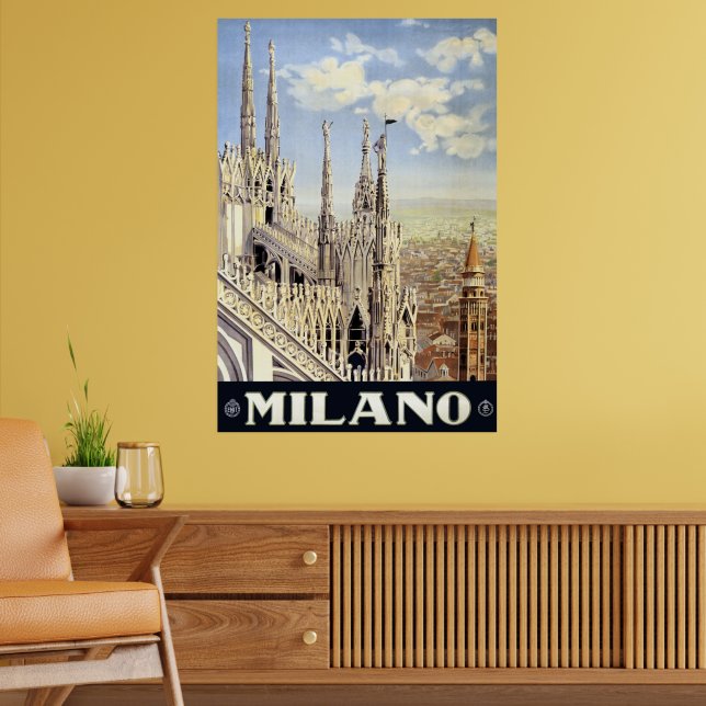 Póster Viajes de época Milán Italia Catedral gótica Duomo (Salón 2)