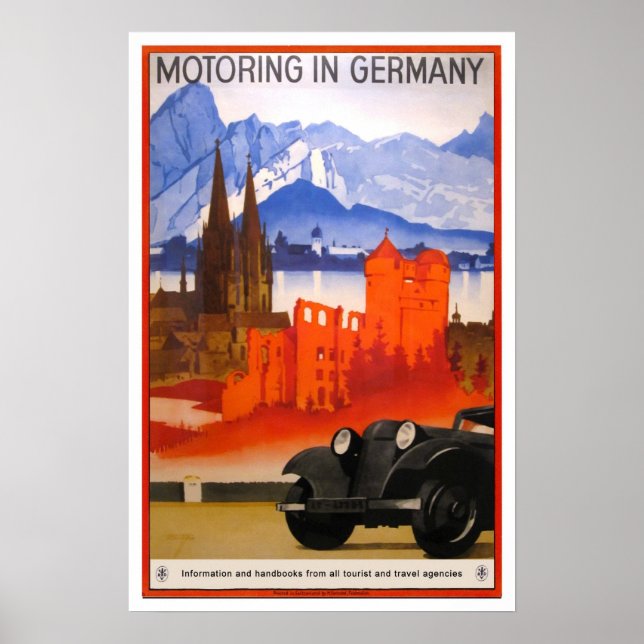 Póster Viajes de época, Motoring en Alemania. (Frente)