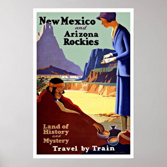 Póster Viajes de época Nueva México y Rockies de Arizona (Frente)