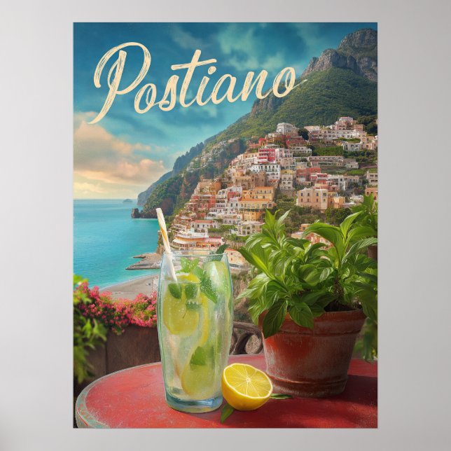 Póster Viajes de época Positano Italia Retro Escenario (Frente)