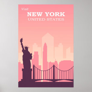 Póster Viajes de época rosa en Nueva York