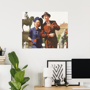 Póster Viajes de época, turistas en turismo de vacaciones