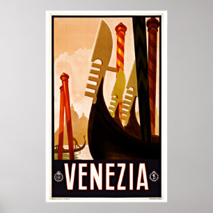 Póster Viajes de época Venecia Italia Gondola Bote