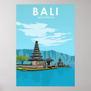 Póster Viajes de Ilustracion de Bali Indonesia