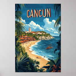 Póster Viajes de Ilustracion de Cancún México
