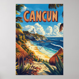 Póster Viajes de Ilustracion de Cancún México