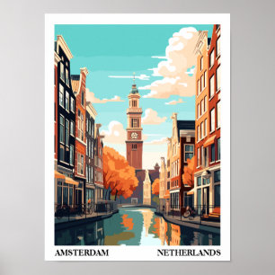 Póster Viajes de Ilustracion retro de Amsterdam
