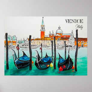 Póster Viajes de Italia: recuerdo de color de agua VENICE