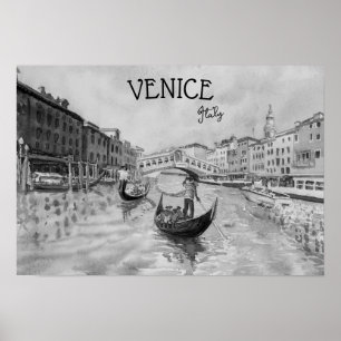 Póster Viajes de Italia - recuerdo en blanco y negro de V