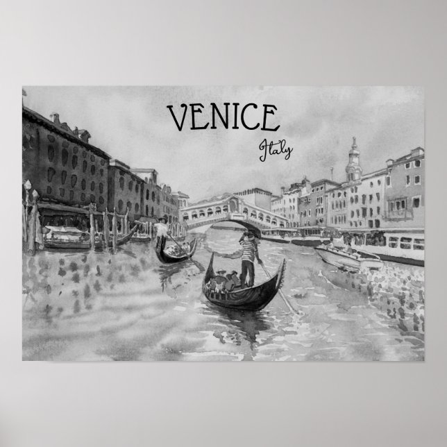 Póster Viajes de Italia - recuerdo en blanco y negro de V (Frente)