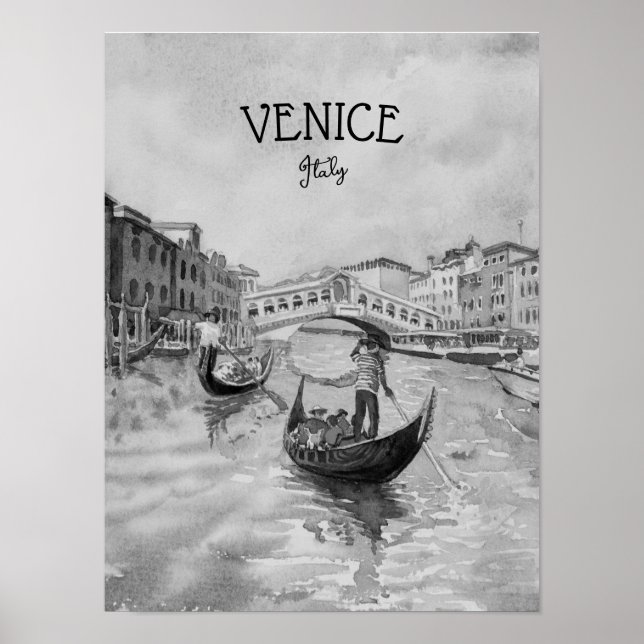 Póster Viajes de Italia - recuerdo en blanco y negro de V (Frente)