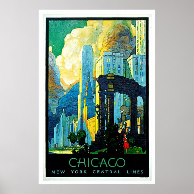 Póster Viajes de la época de Chicago Illinois (Frente)