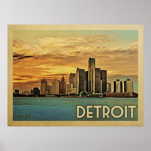 Póster Viajes de la época de Detroit Michigan (Frente)